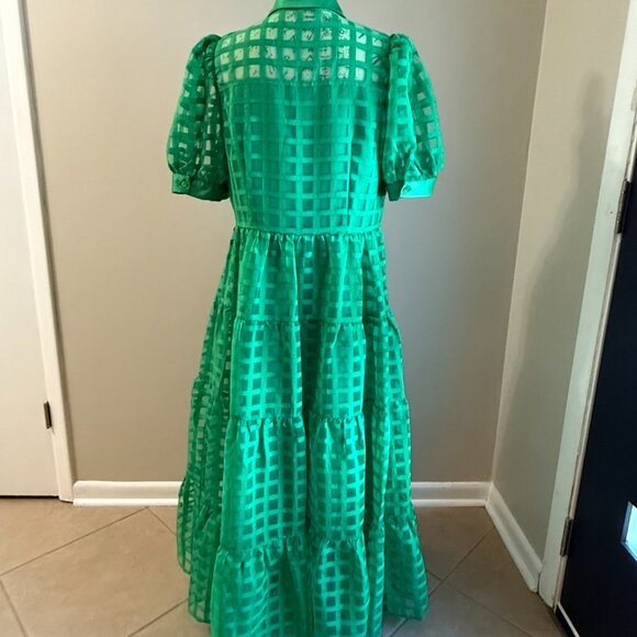 English Factory Green Gridded Dress, Size Large, Beautiful - Picture 4 of 4